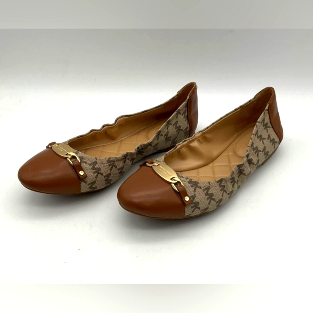 Michael Kors MK  Ballet Flats Joyce Brown Cocoa Signature Print Size 7.5